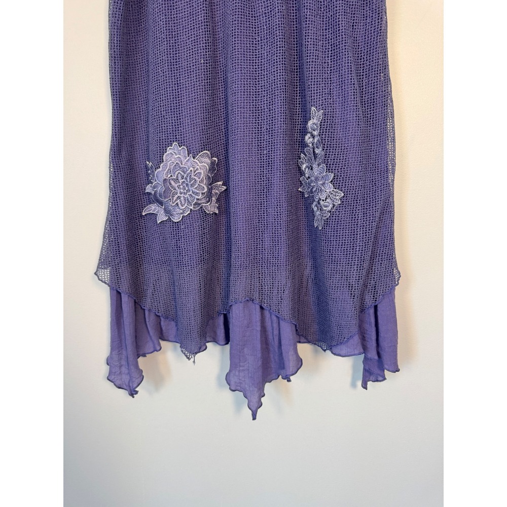 Fairycore Pretty Angel Women L Tunic Top Purple Mesh Floral Layered Handkerchief - Picture 5 of 7
